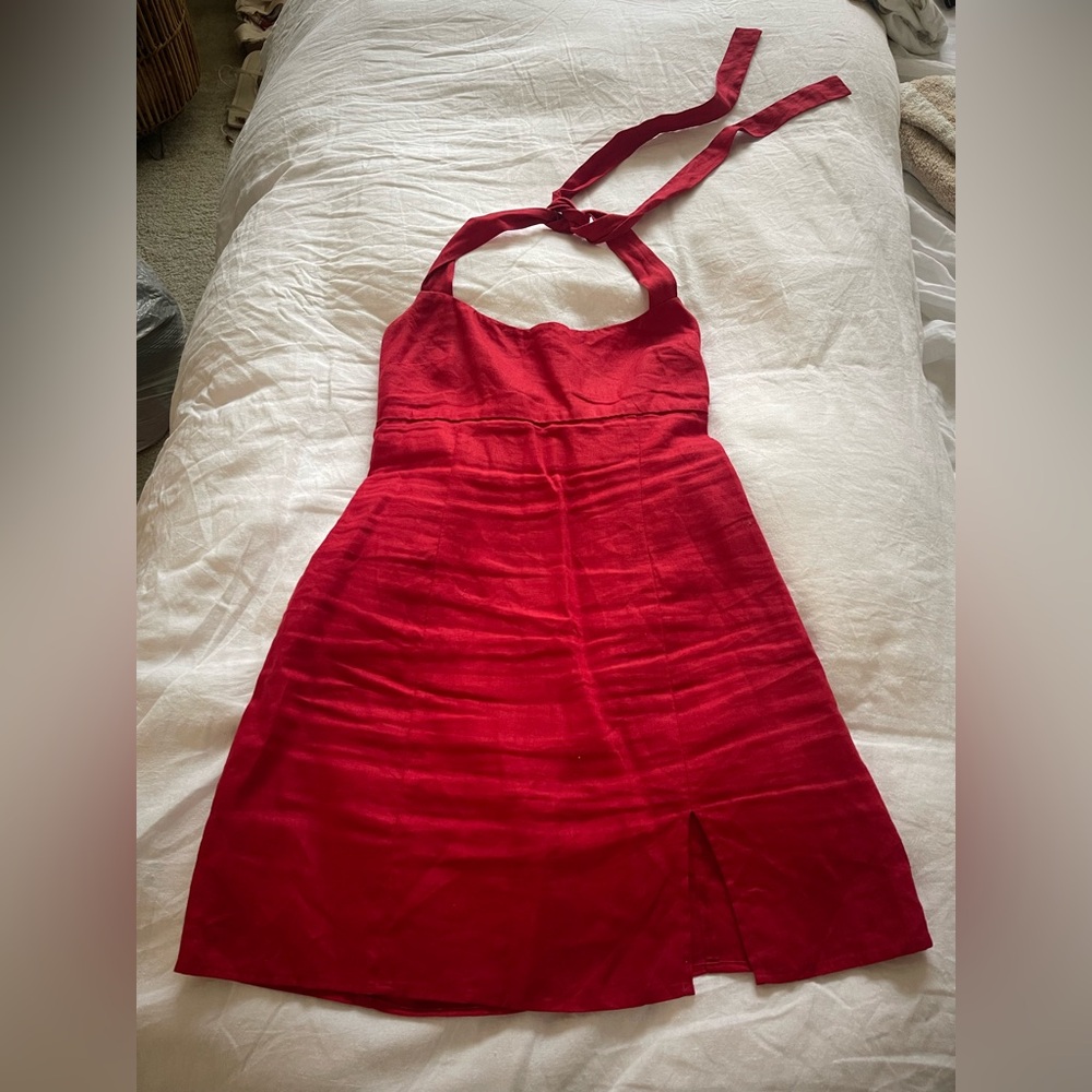 Reformation Linen Mini Halter Dress (8)